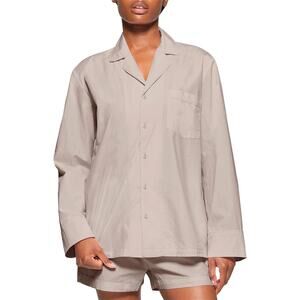 SKIMS Cotton Poplin Sleep Button Up Gray Long Sleeve Lightweight Women's S